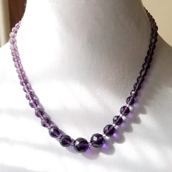 Vintage 14k necklace Art Deco purple beads necklace beaded gold